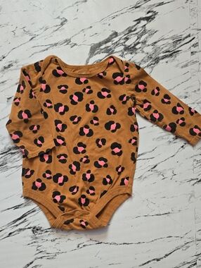 George Camel Long-Sleeve Leopard Print Baby Bodysuit with Pink & Black Spots